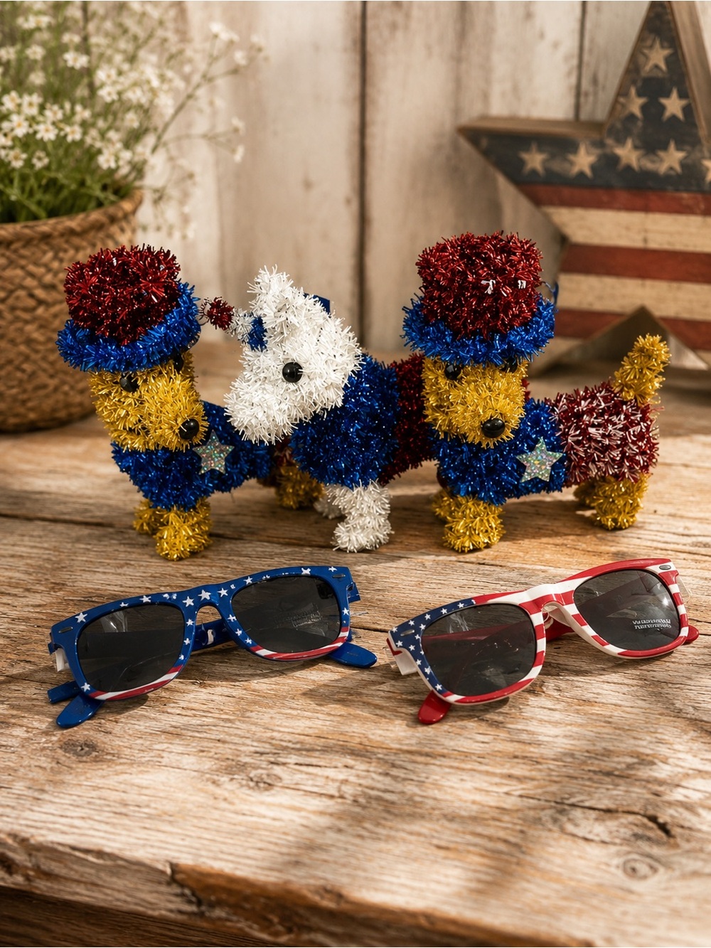 American July 4 Memorial Day Sun Glasses Unicorn Weiner Dog Home Decor Bundle‎